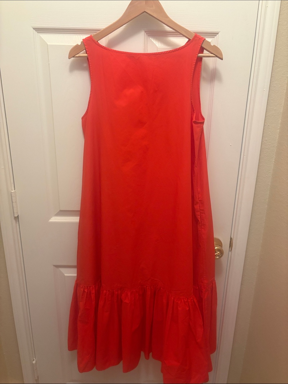 Christopher John Rogers Vibrant Orange Sleeveless Midi Dress with Ruffle Hem